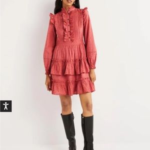 Boden dusty red broderie shirt dress.